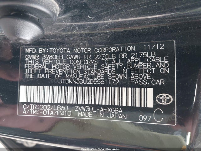 Aukcja sprzedaży 2013 Toyota Prius Four, vin: JTDKN3DU2D5561172, numer aukcji: 46259092