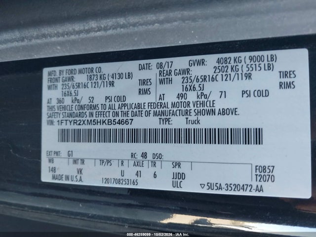 Продажа на аукционе авто 2017 Ford Transit-250, vin: 1FTYR2XM5HKB54667, номер лота: 46259099