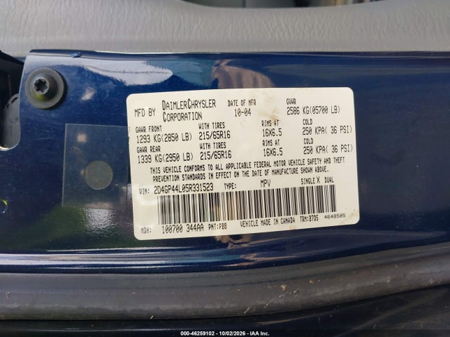 Продаж на аукціоні авто 2005 Dodge Grand Caravan Sxt, vin: 2D4GP44L05R331523, номер лоту: 46259102