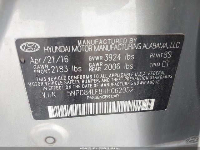 Продажа на аукционе авто 2017 Hyundai Elantra Limited, vin: 5NPD84LF8HH062052, номер лота: 46259112