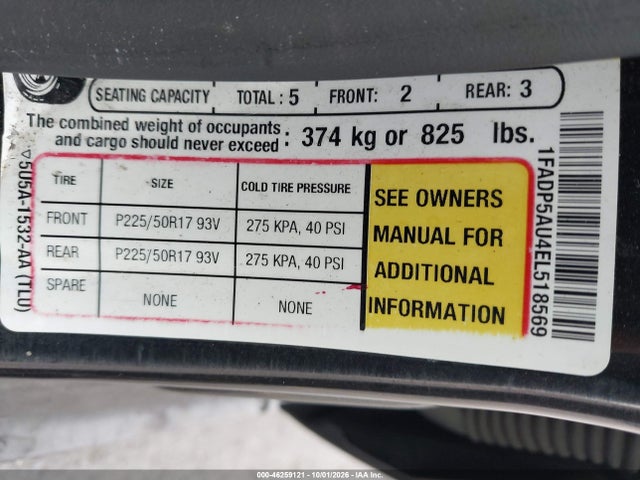 46259121 :رقم المزاد ، 1FADP5AU4EL518569 vin ، 2014 Ford C-max Hybrid Se مزاد بيع