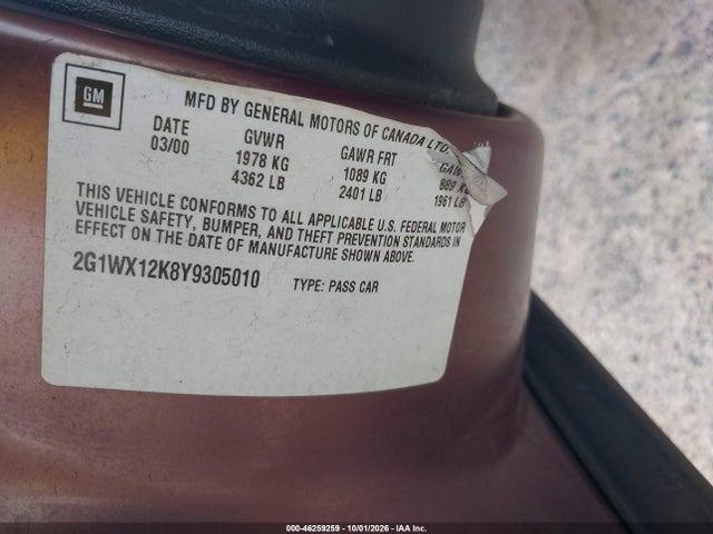 46259259 :رقم المزاد ، 2G1WX12K8Y9305010 vin ، 2000 Chevrolet Monte Carlo Ss مزاد بيع