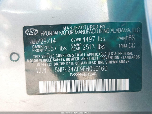 Продаж на аукціоні авто 2015 Hyundai Sonata Se, vin: 5NPE24AF9FH050160, номер лоту: 46259272