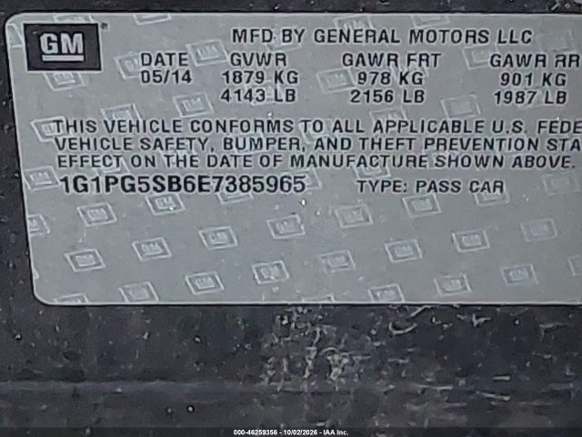 Продаж на аукціоні авто 2014 Chevrolet Cruze Ltz, vin: 1G1PG5SB6E7385965, номер лоту: 46259356