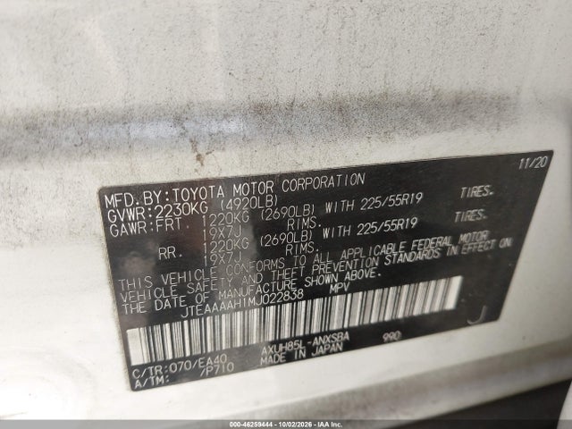 Продаж на аукціоні авто 2021 Toyota Venza Limited, vin: JTEAAAAH1MJ022838, номер лоту: 46259444