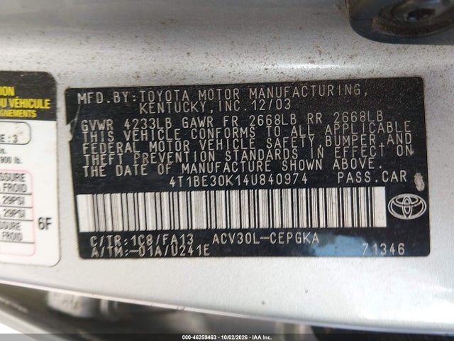 46259463 :رقم المزاد ، 4T1BE30K14U840974 vin ، 2004 Toyota Camry Xle مزاد بيع