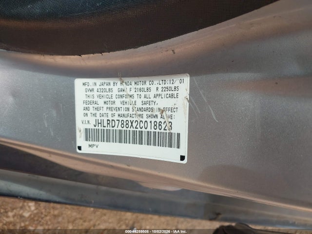 46259508 :رقم المزاد ، JHLRD788X2C018623 vin ، 2002 Honda Cr-v Ex مزاد بيع