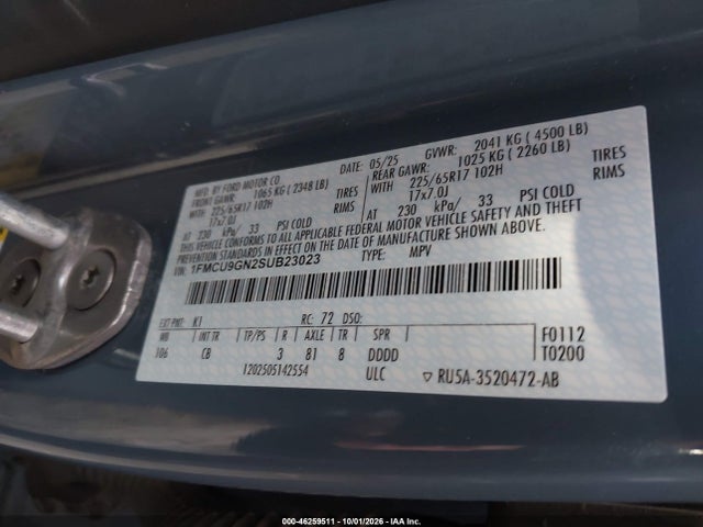 Продажа на аукционе авто 2025 Ford Escape Active, vin: 1FMCU9GN2SUB23023, номер лота: 46259511
