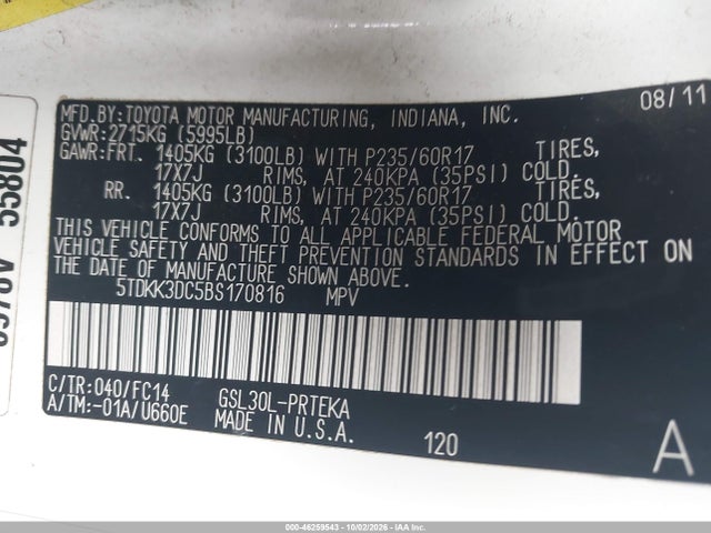 Продаж на аукціоні авто 2011 Toyota Sienna Le V6, vin: 5TDKK3DC5BS170816, номер лоту: 46259543