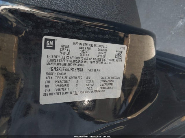 2013 Chevrolet Suburban 1500 Lt მანქანა იყიდება აუქციონზე, vin: 1GNSKJE75DR127818, აუქციონის ნომერი: 46259551