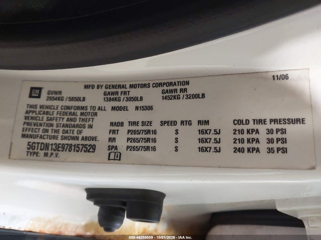 46259559 :رقم المزاد ، 5GTDN13E978157529 vin ، 2007 Hummer H3 Suv مزاد بيع