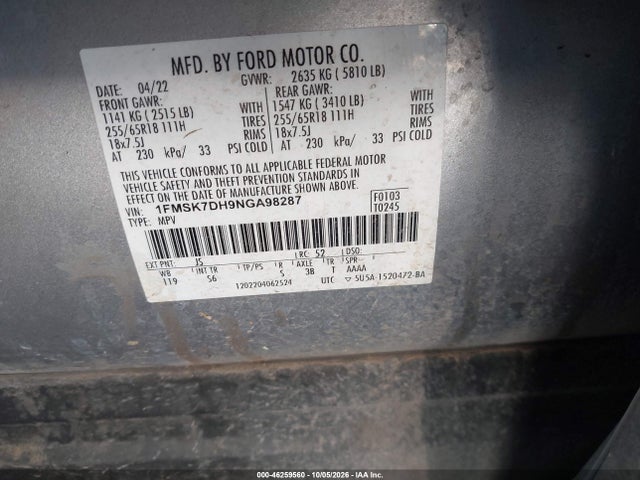 Ford EXPLORER XLT 2022 1FMSK7DH9NGA98287 Image 9