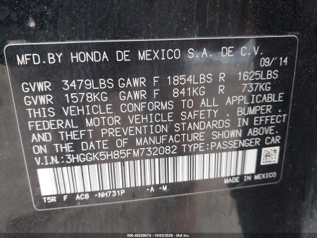 Продаж на аукціоні авто 2015 Honda Fit Ex/ex-l, vin: 3HGGK5H85FM732082, номер лоту: 46259574