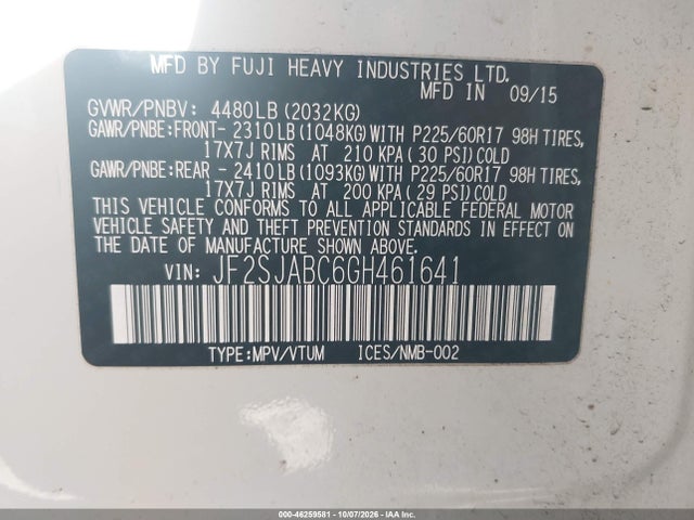 46259581 :رقم المزاد ، JF2SJABC6GH461641 vin ، 2016 Subaru Forester 2.5i مزاد بيع