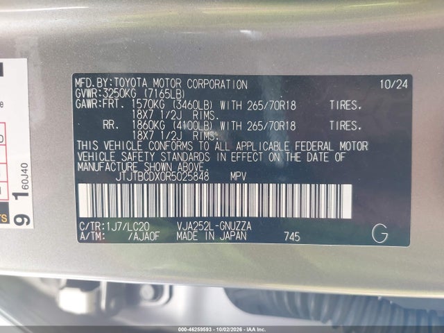 2024 Lexus Gx 550 Overtrail მანქანა იყიდება აუქციონზე, vin: JTJTBCDX0R5025848, აუქციონის ნომერი: 46259593