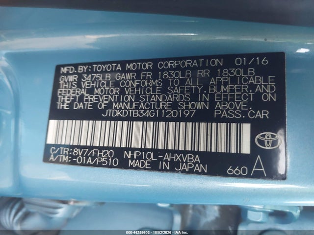Toyota Prius C One 2016 JTDKDTB34G1120197 Image 9