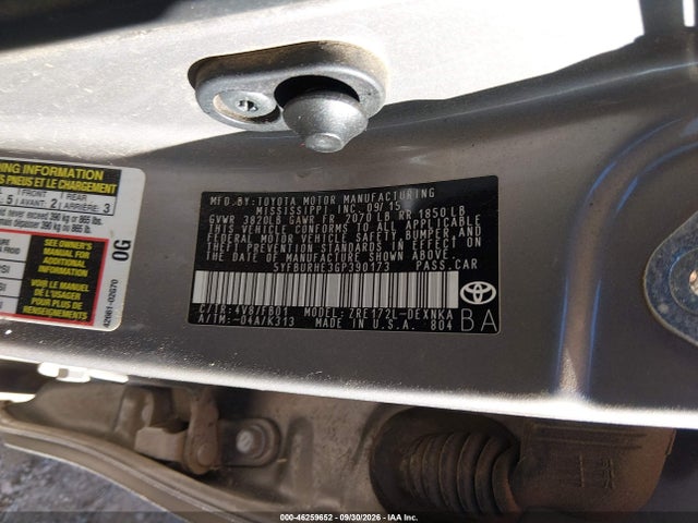 2016 Toyota Corolla Le მანქანა იყიდება აუქციონზე, vin: 5YFBURHE3GP390173, აუქციონის ნომერი: 46259652