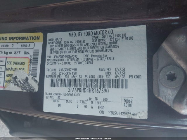 Продаж на аукціоні авто 2017 Ford Fusion Se, vin: 3FA6P0HD4HR167590, номер лоту: 46259656
