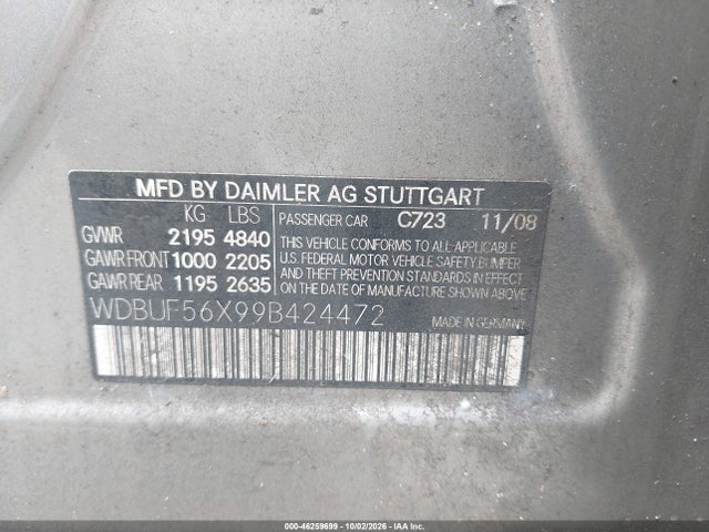 Aukcja sprzedaży 2009 Mercedes-benz E 350, vin: WDBUF56X99B424472, numer aukcji: 46259699
