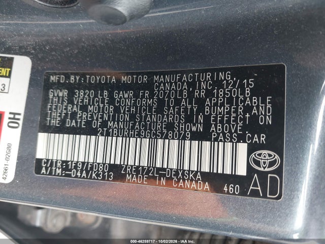 2T1BURHE9GC578079 Toyota Corolla S Plus
