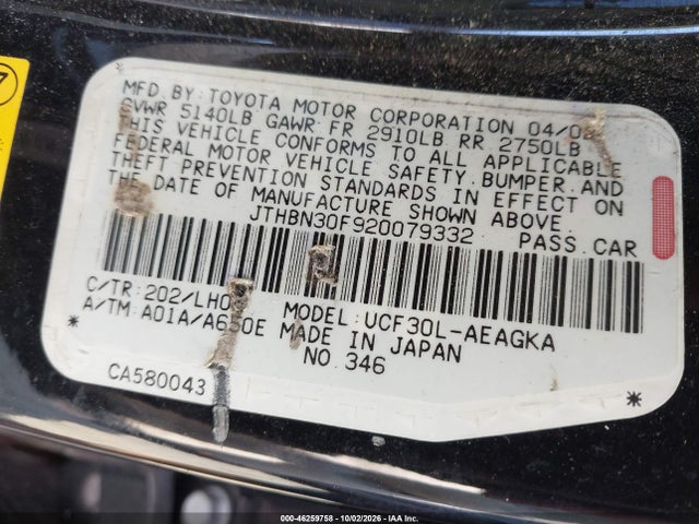 Aukcja sprzedaży 2002 Lexus Ls 430, vin: JTHBN30F920079332, numer aukcji: 46259758