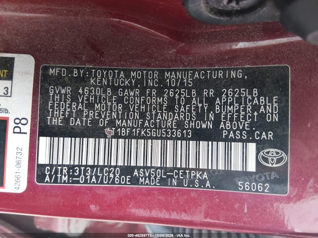 Продаж на аукціоні авто 2016 Toyota Camry Xse, vin: 4T1BF1FK5GU533613, номер лоту: 46259773
