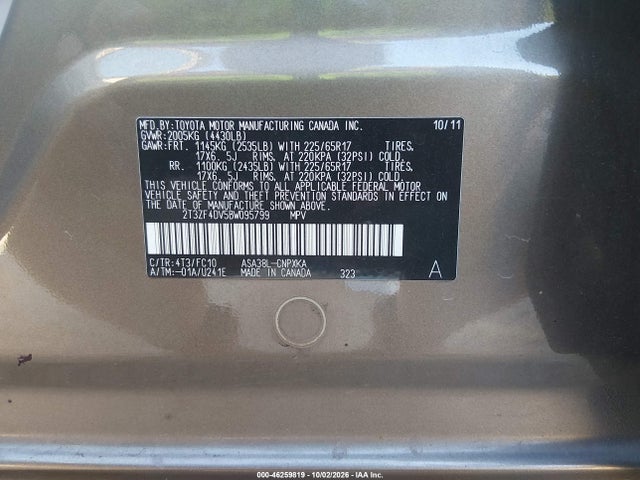 Продаж на аукціоні авто 2011 Toyota Rav4, vin: 2T3ZF4DV5BW095799, номер лоту: 46259819