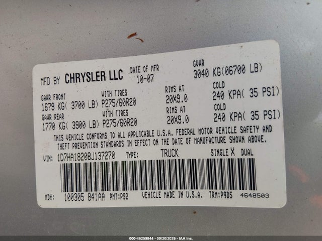 Aukcja sprzedaży 2008 Dodge Ram 1500 Slt, vin: 1D7HA18208J137270, numer aukcji: 46259844