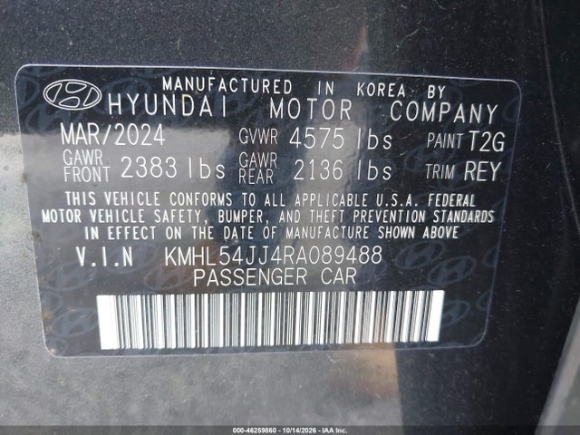 2024 Hyundai Sonata Hybrid Limited მანქანა იყიდება აუქციონზე, vin: KMHL54JJ4RA089488, აუქციონის ნომერი: 46259860
