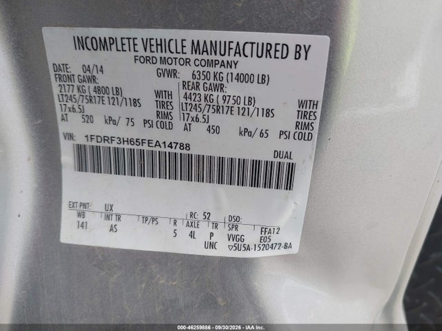 2015 Ford F-350 Chassis Xl მანქანა იყიდება აუქციონზე, vin: 1FDRF3H65FEA14788, აუქციონის ნომერი: 46259886