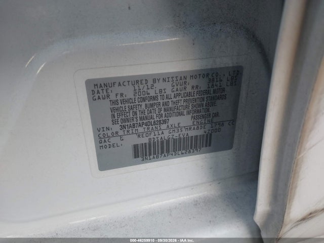 46259910 :رقم المزاد ، 3N1AB7AP4DL628397 vin ، 2013 Nissan Sentra Sl مزاد بيع