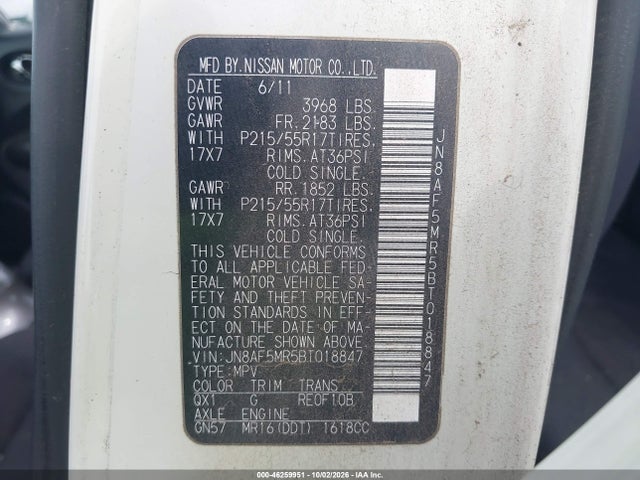 Продажа на аукционе авто 2011 Nissan Juke S, vin: JN8AF5MR5BT018847, номер лота: 46259951