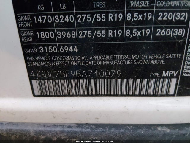 46259965 :رقم المزاد ، 4JGBF7BE9BA740079 vin ، 2011 Mercedes-benz Gl 450 4matic مزاد بيع