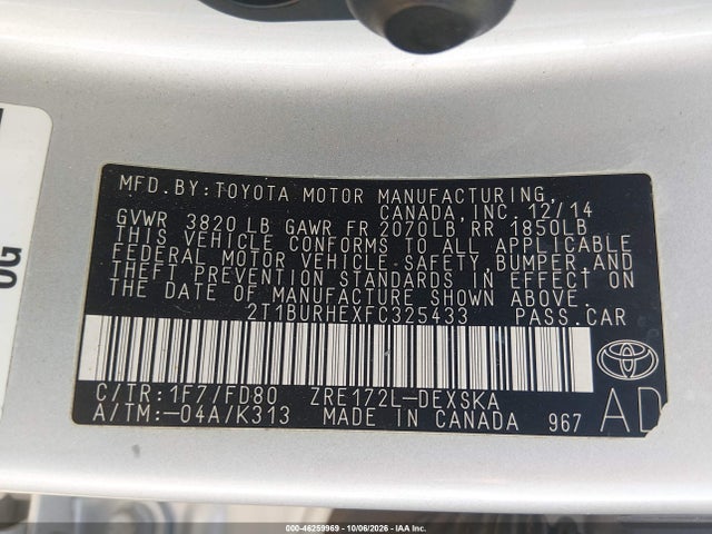 Продаж на аукціоні авто 2015 Toyota Corolla S, vin: 2T1BURHEXFC325433, номер лоту: 46259969