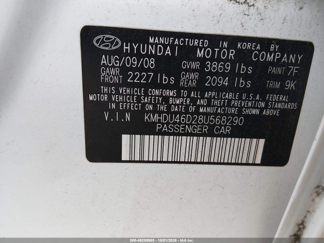 Продажа на аукционе авто 2008 Hyundai Elantra Gls/se, vin: KMHDU46D28U568290, номер лота: 46259985