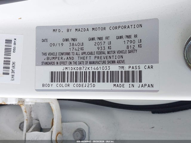 Продажа на аукционе авто 2019 Mazda Cx-3 Sport, vin: JM1DKDB72K1461033, номер лота: 46260042