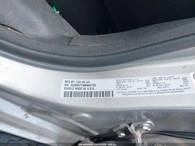 Продаж на аукціоні авто 2021 Ram 1500 Big Horn  4x2 5'7 Box, vin: 1C6RREFT9MN647153, номер лоту: 46260043