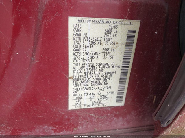 Продаж на аукціоні авто 2005 Nissan Xterra Se, vin: 5N1AN08W35C611706, номер лоту: 46260049