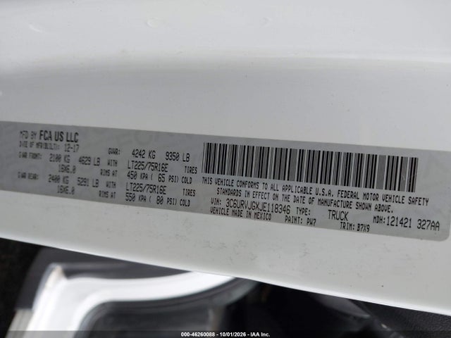 Aukcja sprzedaży 2018 Ram Promaster 3500 Cargo Van High Roof 159 Wb Ext, vin: 3C6URVJGXJE118346, numer aukcji: 46260088