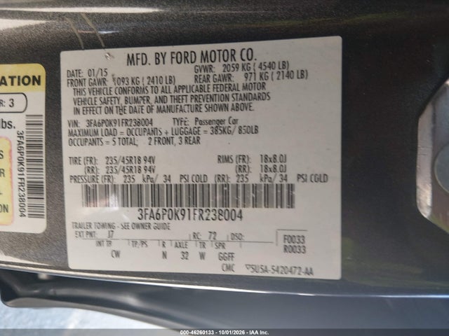Aukcja sprzedaży 2015 Ford Fusion Titanium, vin: 3FA6P0K91FR238004, numer aukcji: 46260133