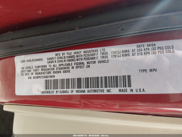 Aukcja sprzedaży 2005 Subaru Outback 2.5xt Limited, vin: 4S4BP67C456315634, numer aukcji: 46260176