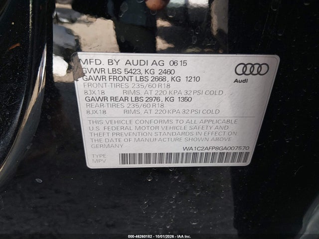 Aukcja sprzedaży 2016 Audi Q5 2.0t Premium, vin: WA1C2AFP8GA007570, numer aukcji: 46260182
