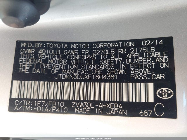 Toyota Prius Two 2014 JTDKN3DUXE1804381 Image 9