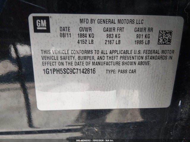 Aukcja sprzedaży 2012 Chevrolet Cruze Ltz, vin: 1G1PH5SC9C7142816, numer aukcji: 46260253