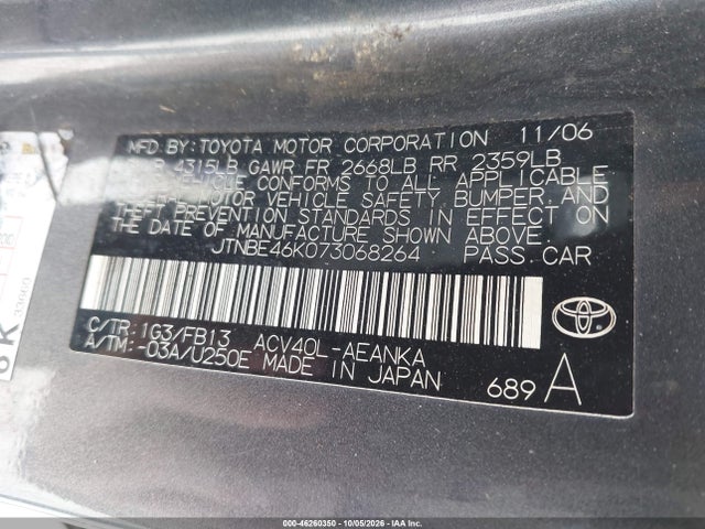 Aukcja sprzedaży 2007 Toyota Camry Le, vin: JTNBE46K073068264, numer aukcji: 46260350