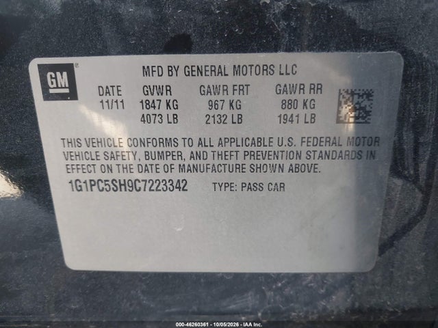 Aukcja sprzedaży 2012 Chevrolet Cruze Ls, vin: 1G1PC5SH9C7223342, numer aukcji: 46260361