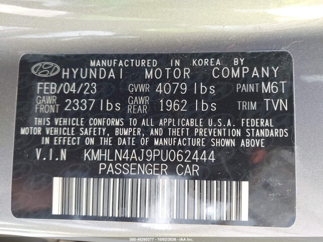 46260377 :رقم المزاد ، KMHLN4AJ9PU062444 vin ، 2023 Hyundai Elantra Hybrid Limited مزاد بيع
