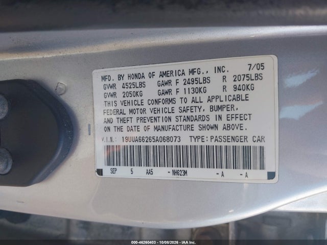 46260403 :رقم المزاد ، 19UUA66265A068073 vin ، 2005 Acura Tl مزاد بيع