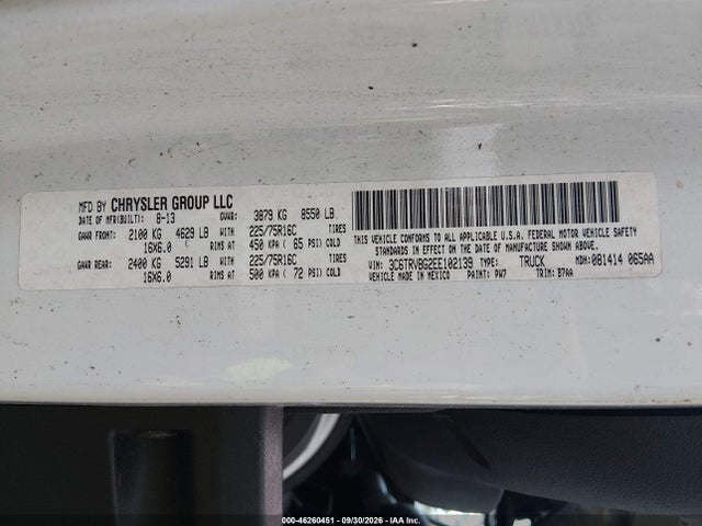 Aukcja sprzedaży 2014 Ram Promaster 1500, vin: 3C6TRVBG2EE102139, numer aukcji: 46260451