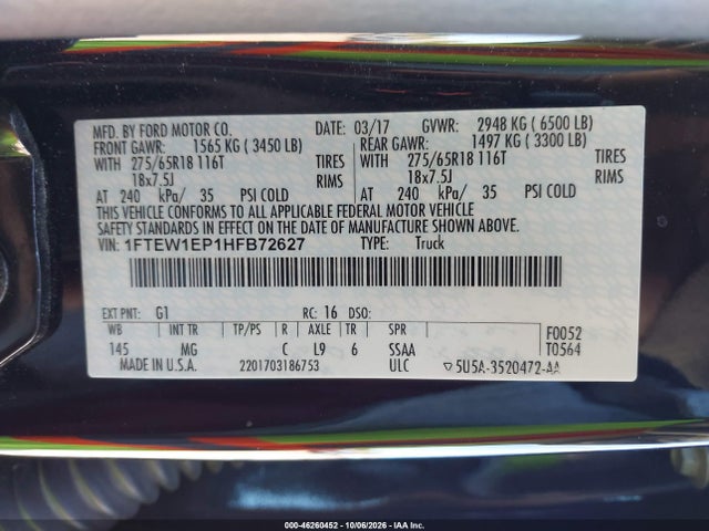 1FTEW1EP1HFB72627 Ford F-150 Xlt